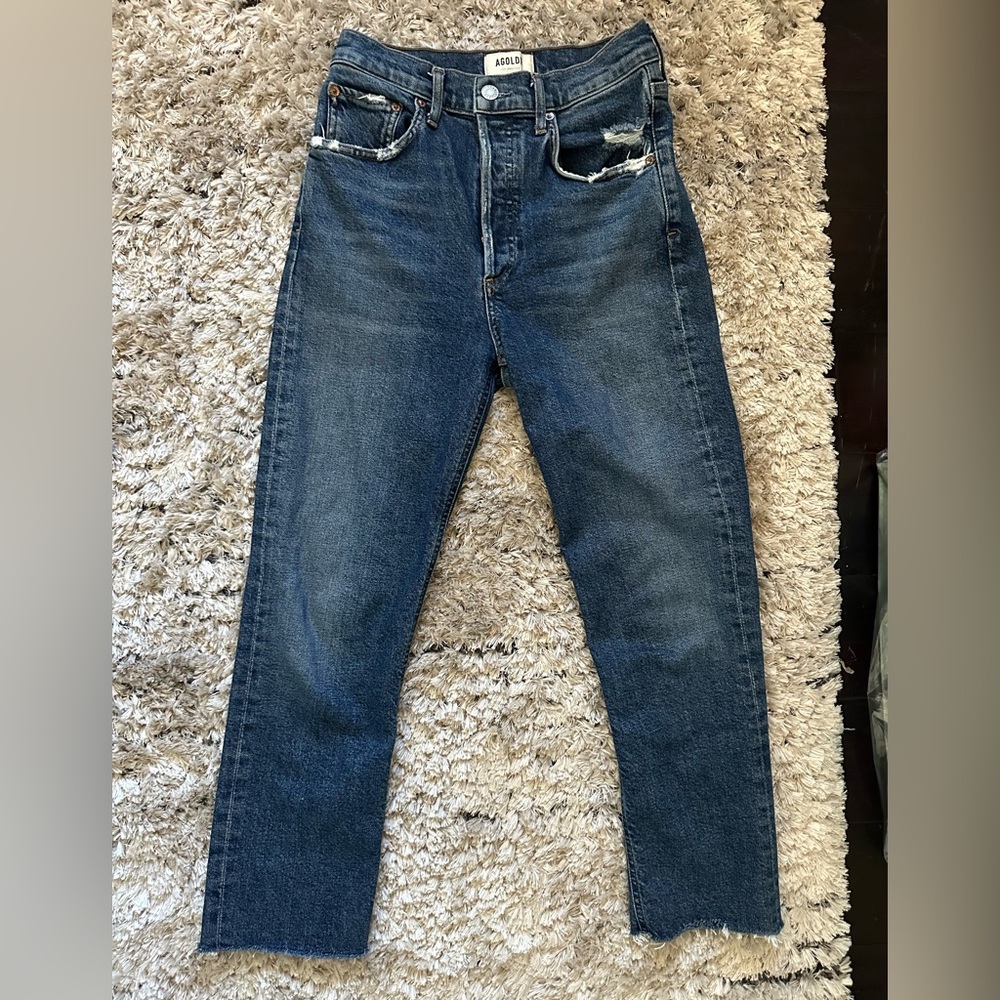 Agolde Distressed Blue Straight Jeans